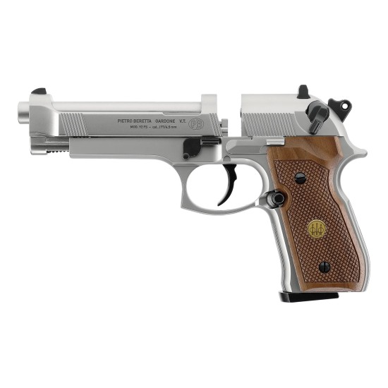 Umarex Beretta M92 FS Nickel with Wooden Grips Umarex Beretta M92 FS Nickel with Wooden Grips